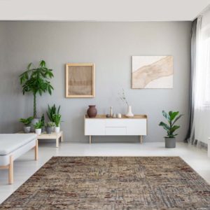 Contemporary Modern Abstract Area Rug in Grey, Beige and Burgundy